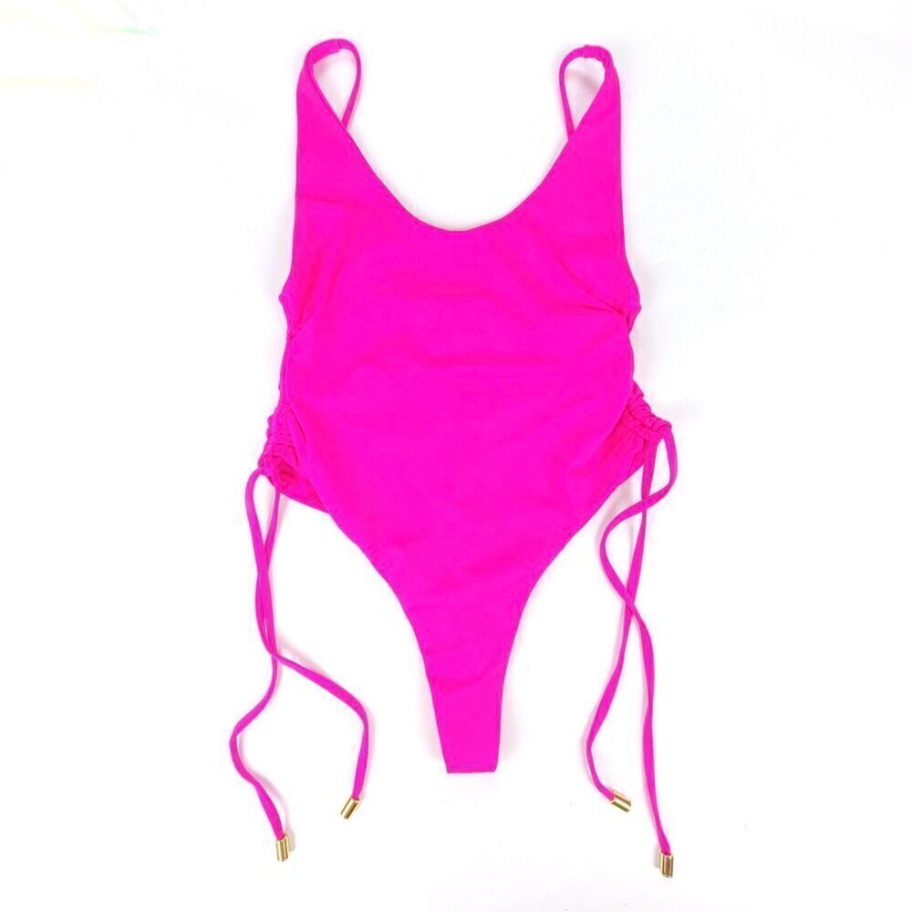 NEW Joues de Sable Sally One Piece Swimsuit High Cut Ruched Hot Pink Vegas Small